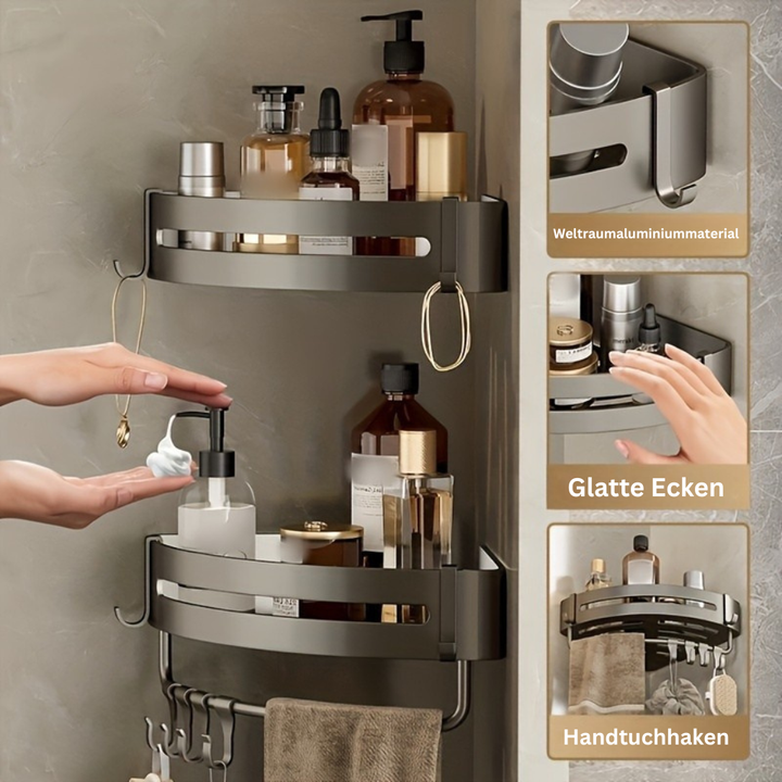 AluEcke: Mensole da bagno – mensola angolare in alluminio durevole, sospesa e salvaspazio per cosmetici e prodotti per la cura