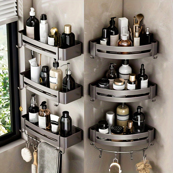 AluEcke: Mensole da bagno – mensola angolare in alluminio durevole, sospesa e salvaspazio per cosmetici e prodotti per la cura
