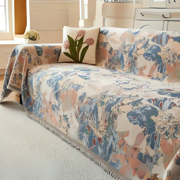 Amara: Copridivano con motivo jacquard floreale e design reversibile – per soggiorno e divano