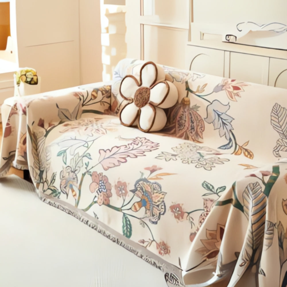 Amara: Copridivano con motivo jacquard floreale e design reversibile – per soggiorno e divano