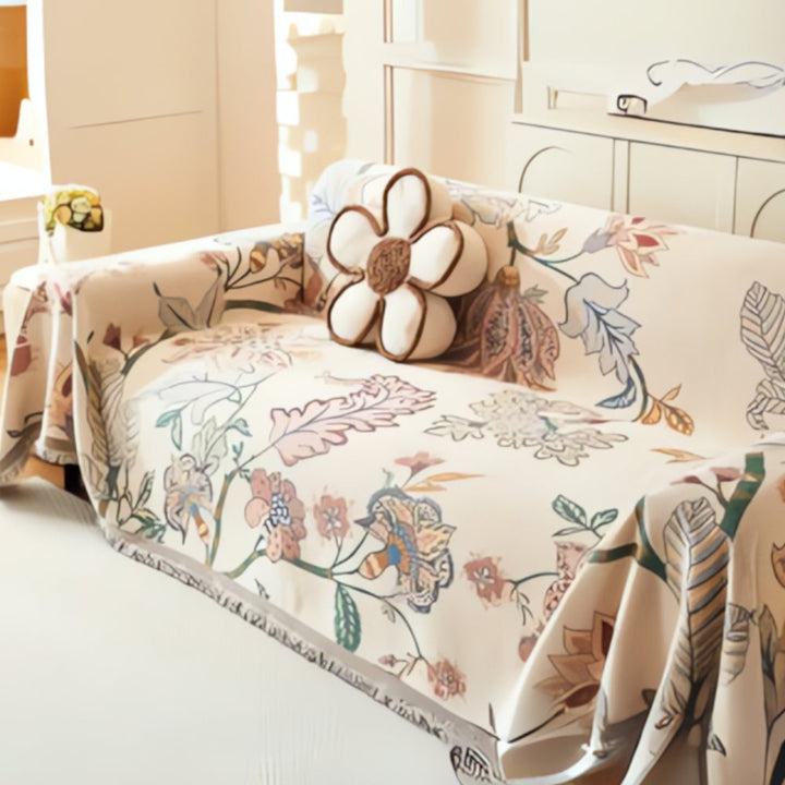 Amara: Copridivano con motivo jacquard floreale e design reversibile – per soggiorno e divano