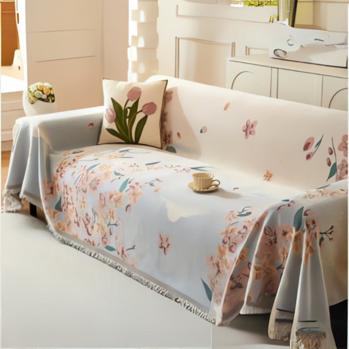 Amara: Copridivano con motivo jacquard floreale e design reversibile – per soggiorno e divano