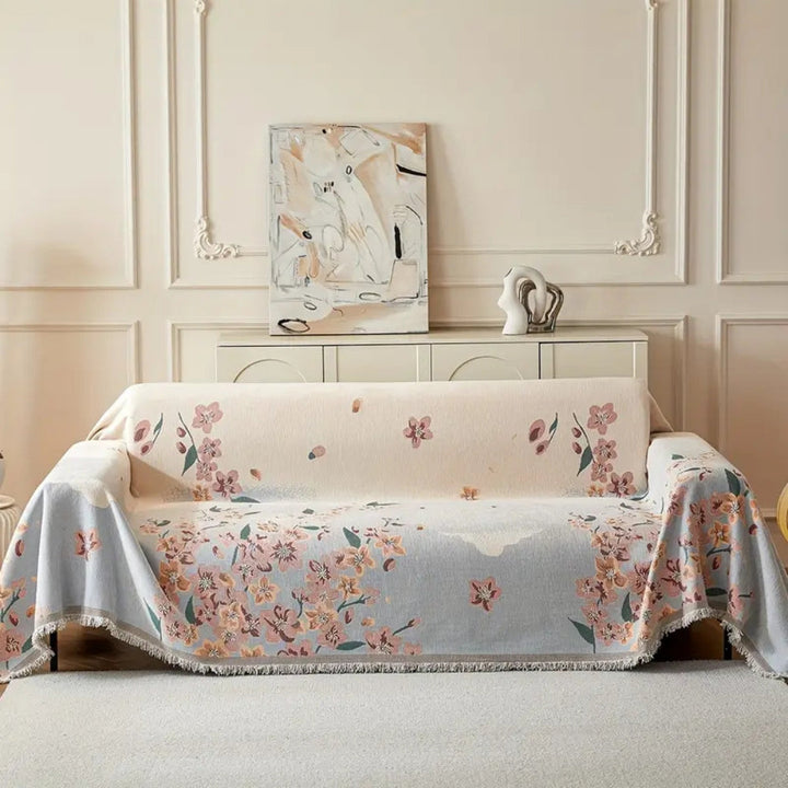 Amara: Copridivano con motivo jacquard floreale e design reversibile – per soggiorno e divano