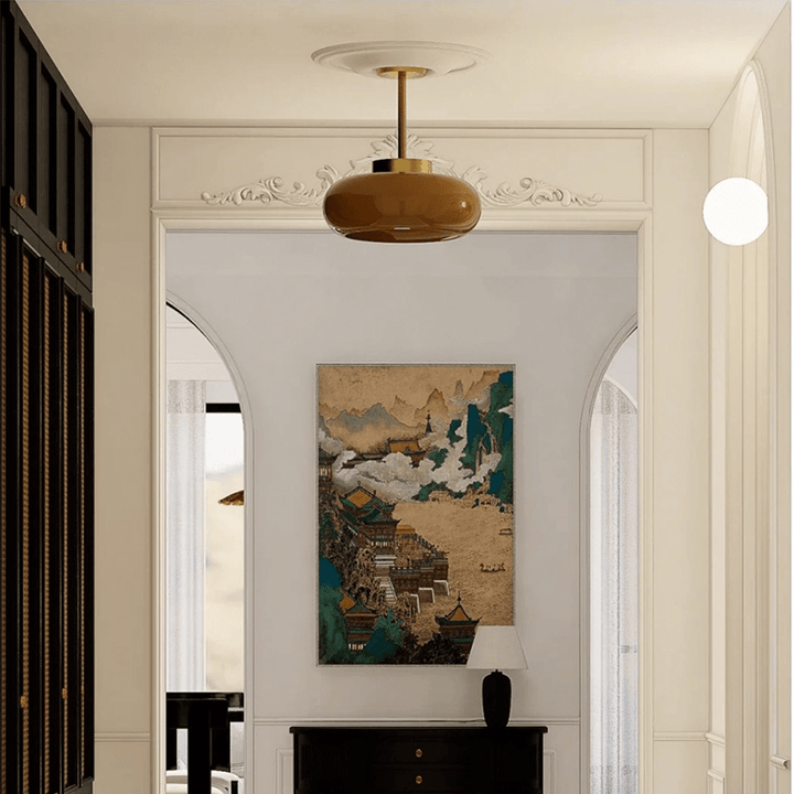 AmberGlow: Lampada da soffitto vintage con cupola in vetro arancione – Luce retro calda per soggiorno e sala da pranzo