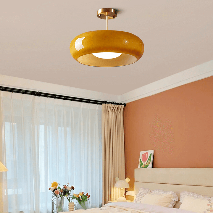 AmberGlow: Lampada da soffitto vintage con cupola in vetro arancione – Luce retro calda per soggiorno e sala da pranzo