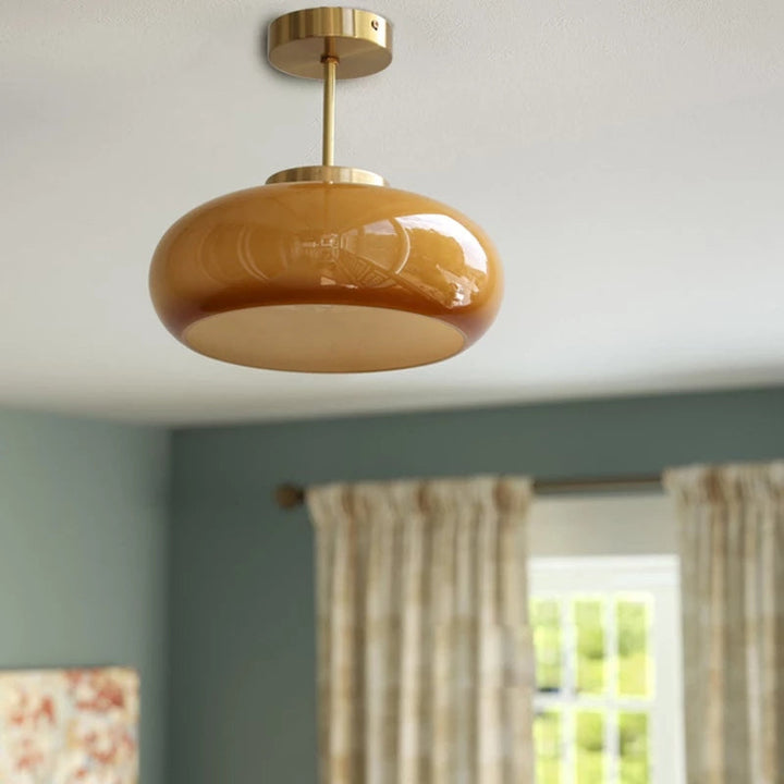 AmberGlow: Lampada da soffitto vintage con cupola in vetro arancione – Luce retro calda per soggiorno e sala da pranzo