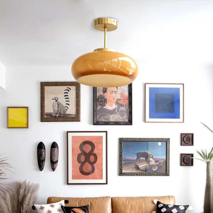 AmberGlow: Lampada da soffitto vintage con cupola in vetro arancione – Luce retro calda per soggiorno e sala da pranzo