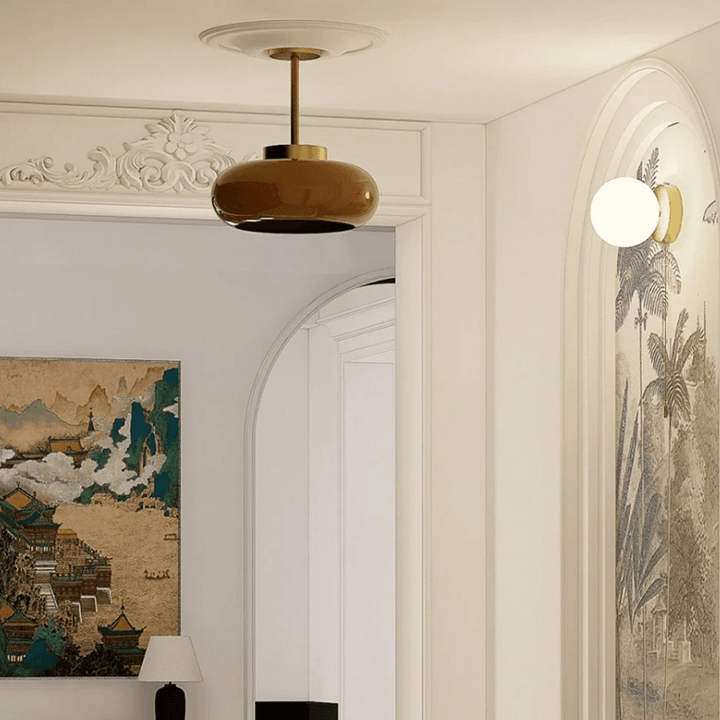 AmberGlow: Lampada da soffitto vintage con cupola in vetro arancione – Luce retro calda per soggiorno e sala da pranzo