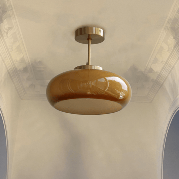 AmberGlow: Lampada da soffitto vintage con cupola in vetro arancione – Luce retro calda per soggiorno e sala da pranzo