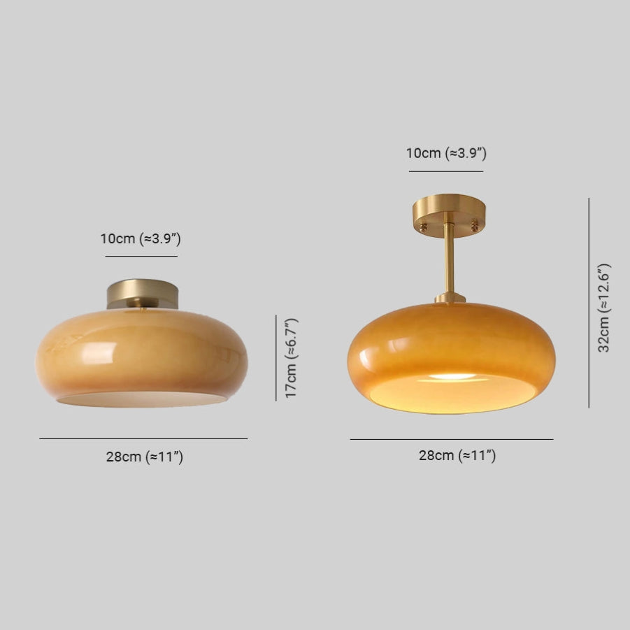 AmberLicht: Lampada da soffitto in vetro rotondo nel caldo tono ambra