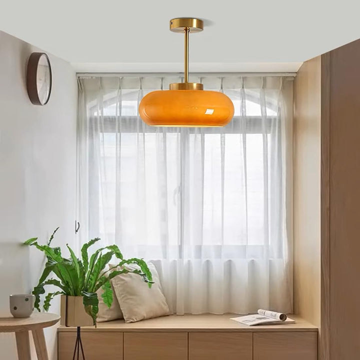 AmberLicht: Lampada da soffitto in vetro rotondo nel caldo tono ambra