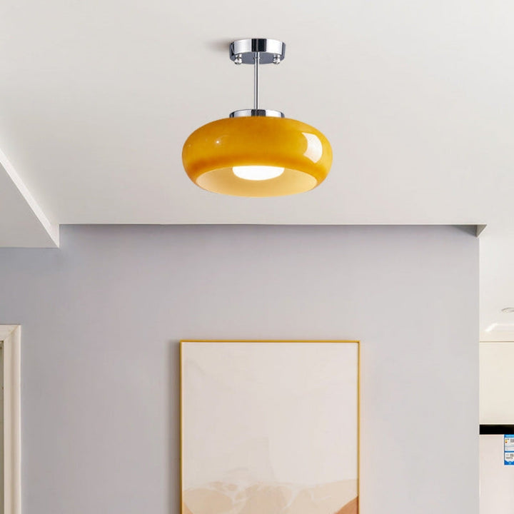 AmberLicht: Lampada da soffitto in vetro rotondo nel caldo tono ambra