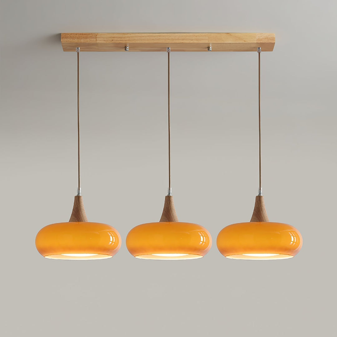 AmberLign: Lampada a sospensione in legno e vetro – Lampada a sospensione calda per sala da pranzo e cucina