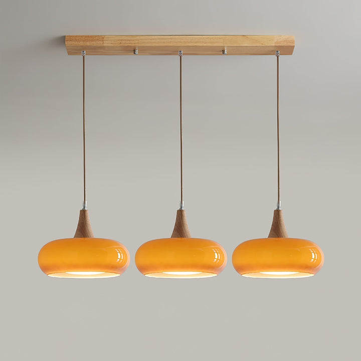 AmberLign: Lampada a sospensione in legno e vetro – Lampada a sospensione calda per sala da pranzo e cucina