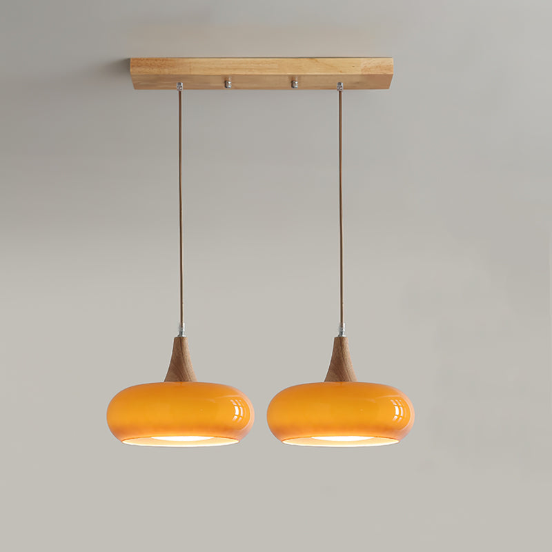 AmberLign: Lampada a sospensione in legno e vetro – Lampada a sospensione calda per sala da pranzo e cucina