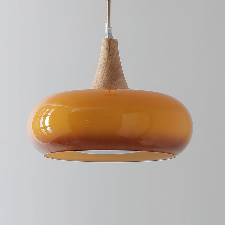 AmberLign: Lampada a sospensione in legno e vetro – Lampada a sospensione calda per sala da pranzo e cucina