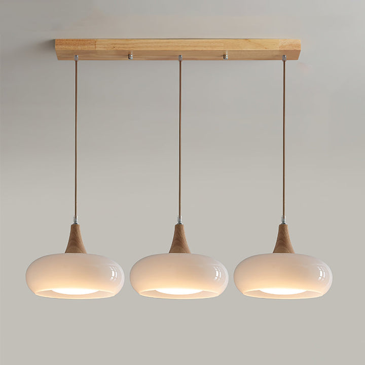 AmberLign: Lampada a sospensione in legno e vetro – Lampada a sospensione calda per sala da pranzo e cucina