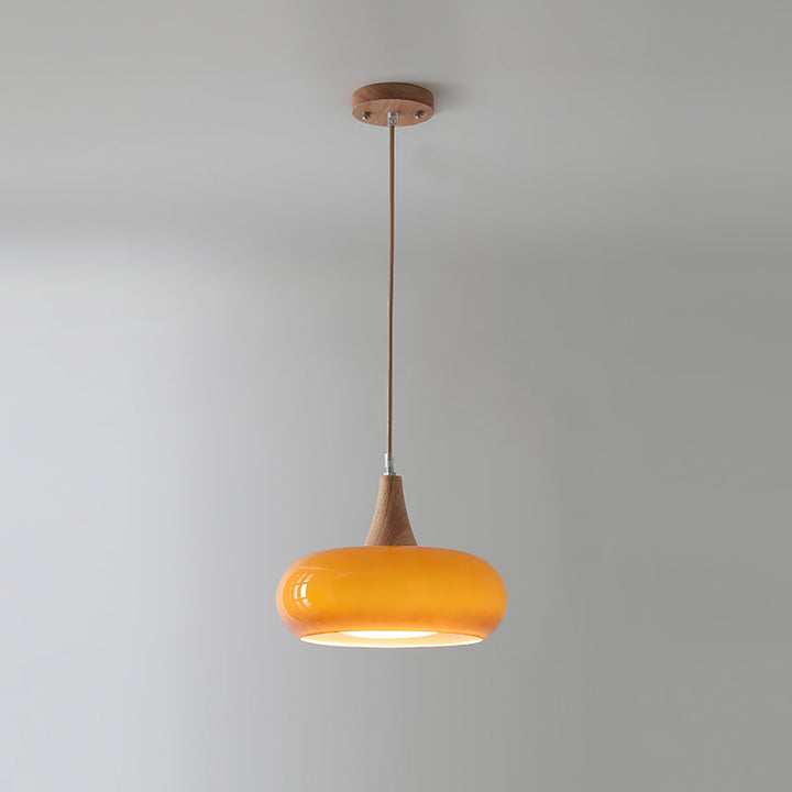AmberLign: Lampada a sospensione in legno e vetro – Lampada a sospensione calda per sala da pranzo e cucina