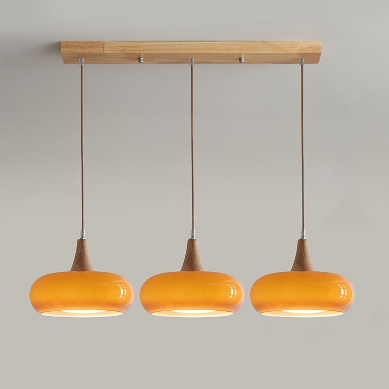 AmberLign: Lampada a sospensione in legno e vetro – Lampada a sospensione calda per sala da pranzo e cucina