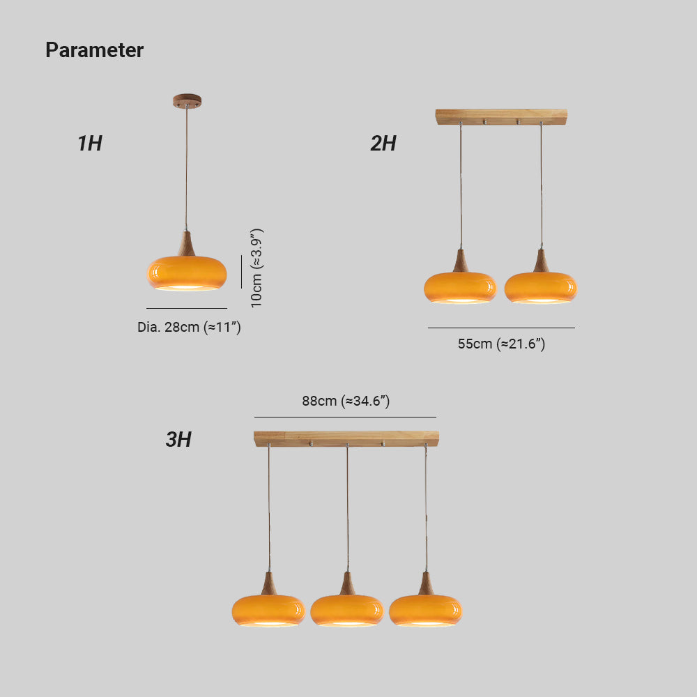 AmberLign: Lampada a sospensione in legno e vetro – Lampada a sospensione calda per sala da pranzo e cucina