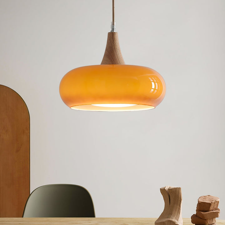 AmberLign: Lampada a sospensione in legno e vetro – Lampada a sospensione calda per sala da pranzo e cucina