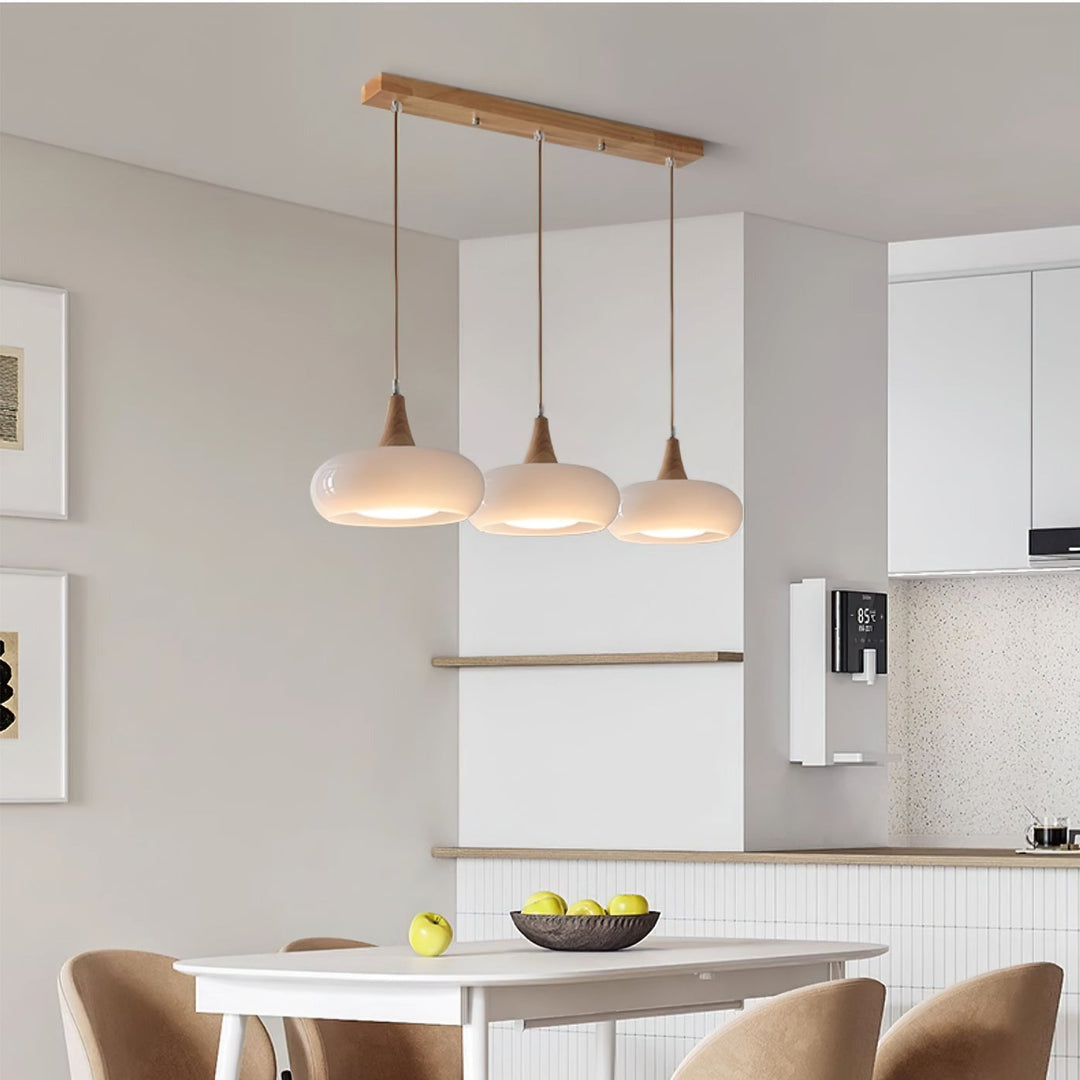 AmberLign: Lampada a sospensione in legno e vetro – Lampada a sospensione calda per sala da pranzo e cucina