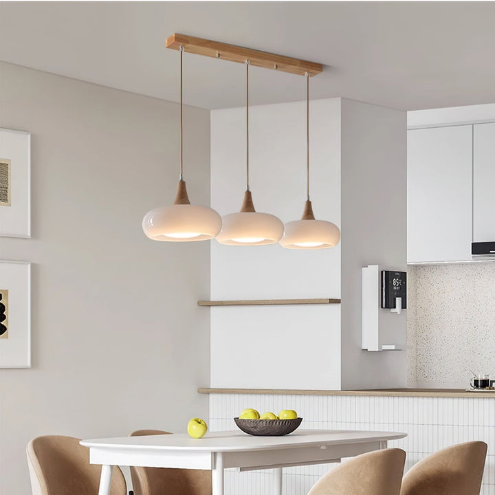 AmberLign: Lampada a sospensione in legno e vetro – Lampada a sospensione calda per sala da pranzo e cucina