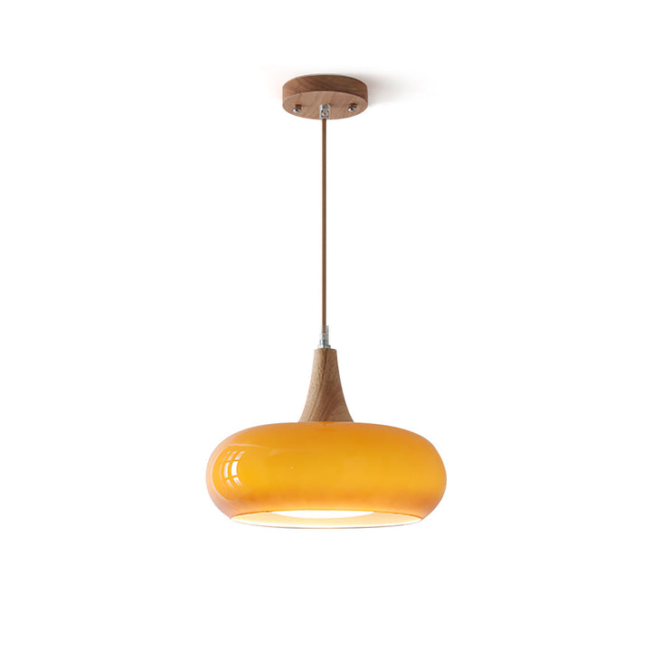AmberLign: Lampada a sospensione in legno e vetro – Lampada a sospensione calda per sala da pranzo e cucina