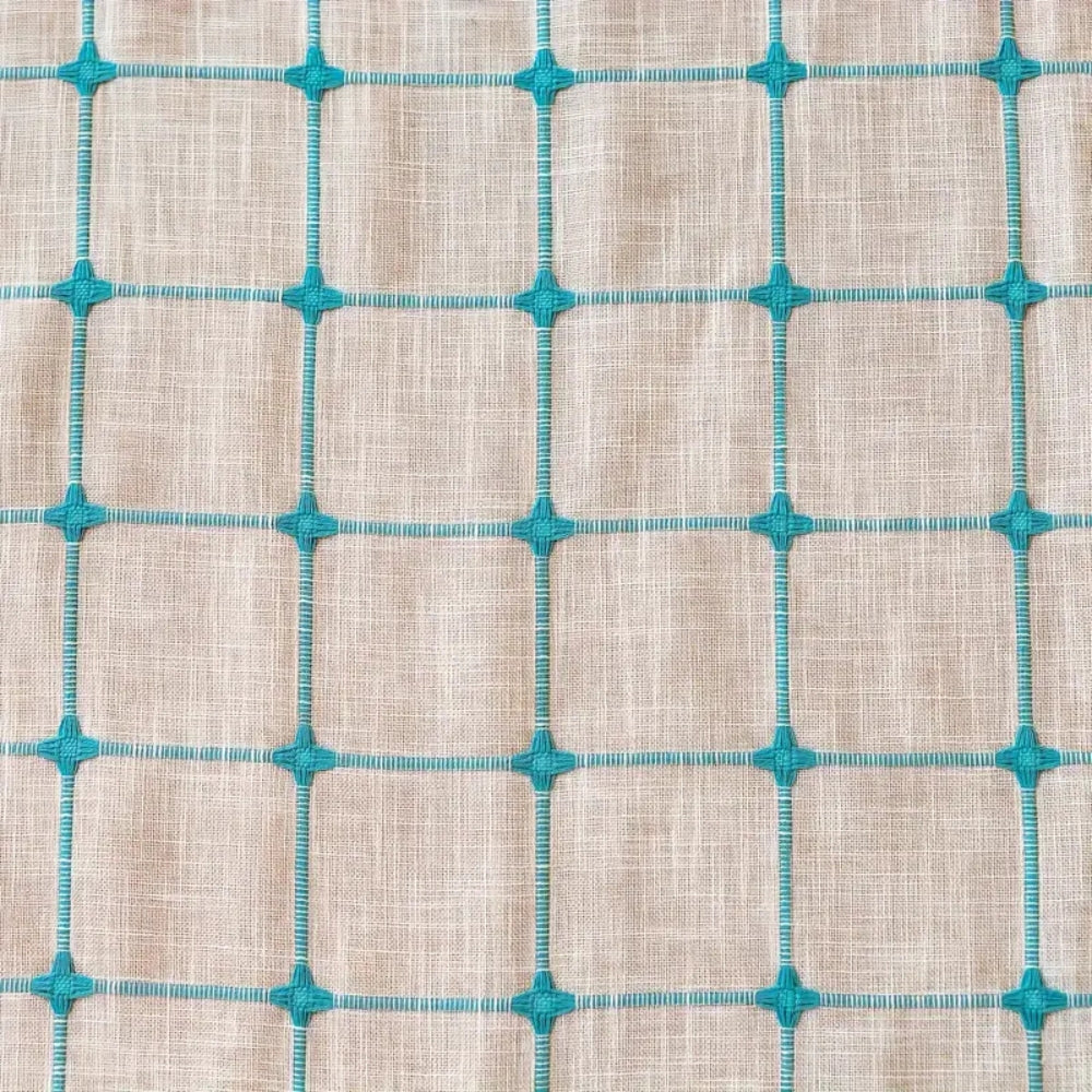 AquaNetz: Tenda in design Boho con motivo a quadretti turchesi e frange – elegante per aree da pranzo e soggiorno