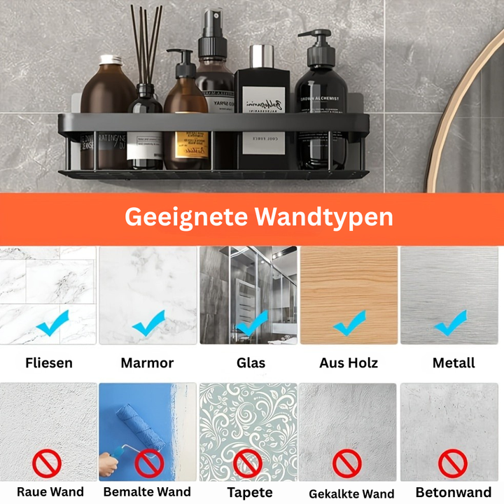 AquaOrdnung: Mensola da parete per bagno – grande mensola in plastica, sospesa e salvaspazio senza forare per doccia e cucina