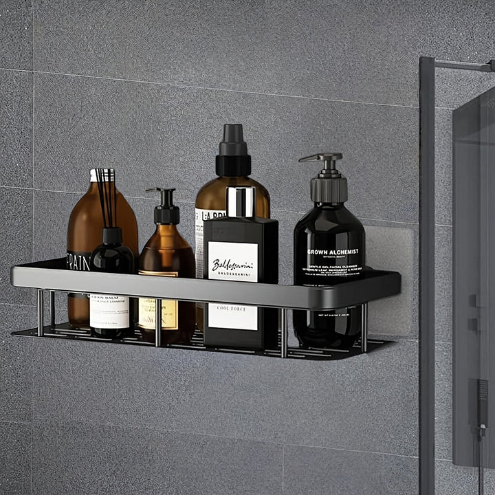 AquaOrdnung: Mensola da parete per bagno – grande mensola in plastica, sospesa e salvaspazio senza forare per doccia e cucina