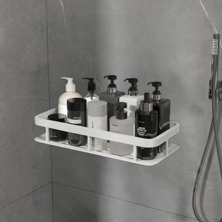 AquaOrdnung: Mensola da parete per bagno – grande mensola in plastica, sospesa e salvaspazio senza forare per doccia e cucina