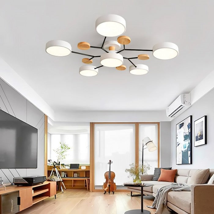 AstroLicht: Moderno lampadario a LED con design organico e dischi luminosi rotondi