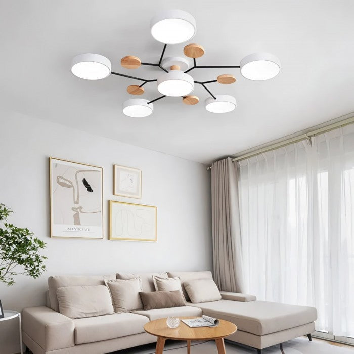 AstroLicht: Moderno lampadario a LED con design organico e dischi luminosi rotondi