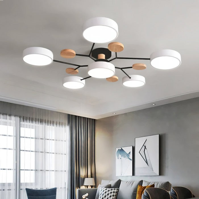AstroLicht: Moderno lampadario a LED con design organico e dischi luminosi rotondi