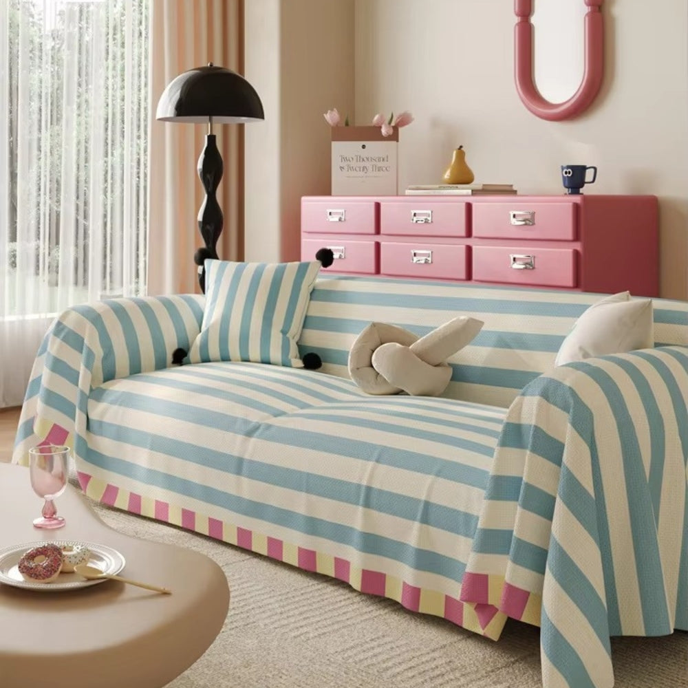 AtelierPastell: Copertura per divano in look pastello con strisce colorate e qualità facile da mantenere – per divano e poltrona