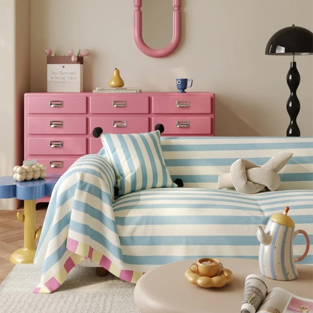 AtelierPastell: Copertura per divano in look pastello con strisce colorate e qualità facile da mantenere – per divano e poltrona