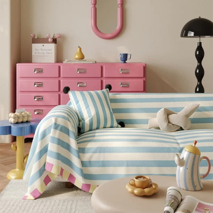 AtelierPastell: Copertura per divano in look pastello con strisce colorate e qualità facile da mantenere – per divano e poltrona