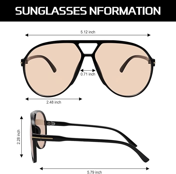 Occhiali da sole aviator unisex leggeri – lenti quadrate di grande dimensione, montatura leggera, per l&