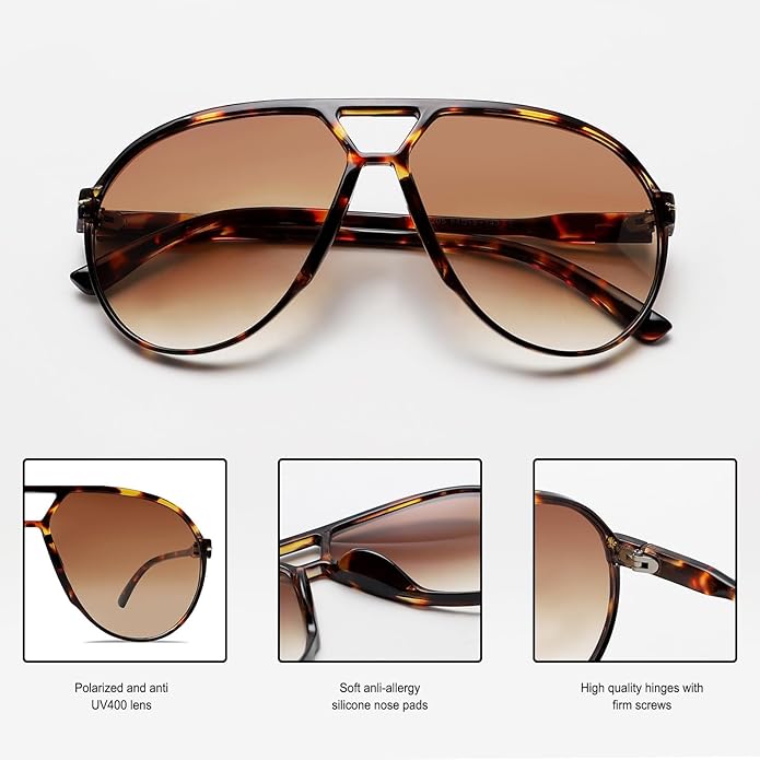 Occhiali da sole aviator unisex leggeri – lenti quadrate di grande dimensione, montatura leggera, per l&