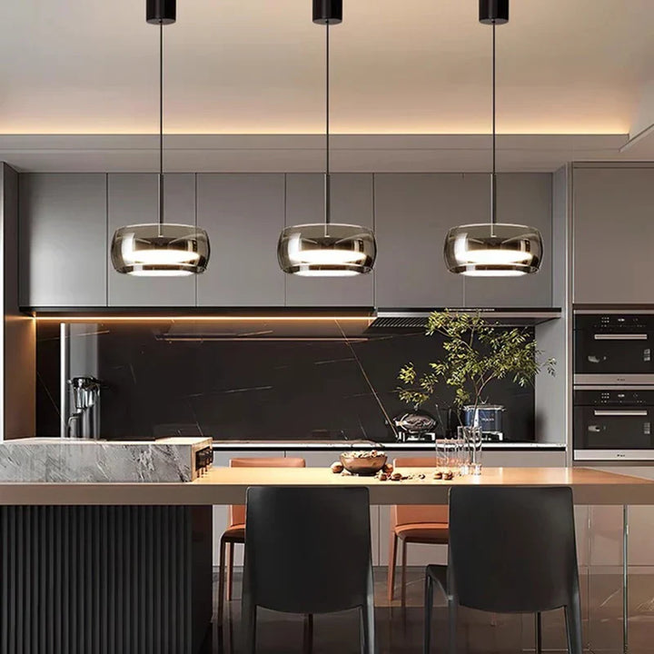AureliaLinea: Moderna lampada a sospensione LED rotonda con dimmeraggio continuo e controllo della temperatura di colore – per soggiorno e cucina