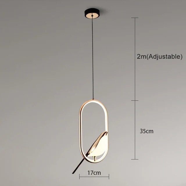 AuriBird: Lampada a sospensione di design dorata con uccello – Luce elegante per spazi abitativi tranquilli