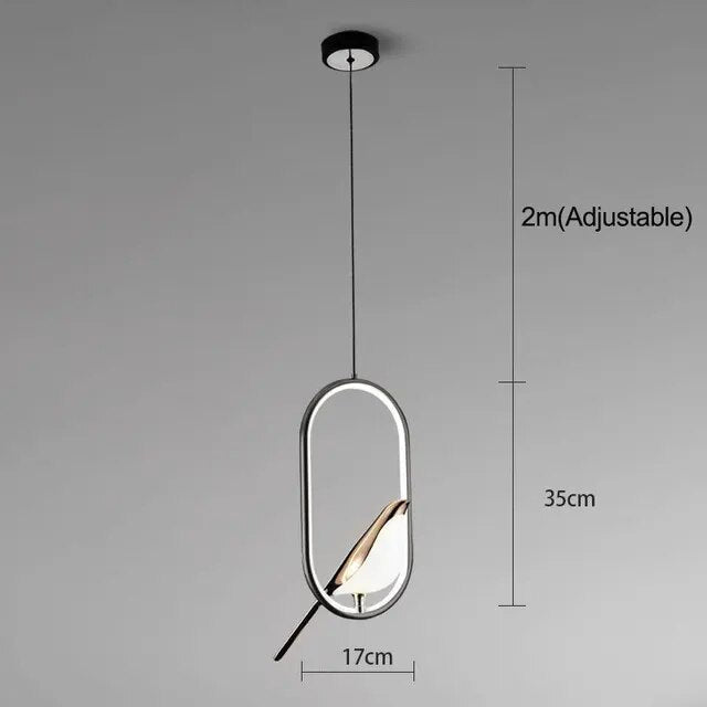 AuriBird: Lampada a sospensione di design dorata con uccello – Luce elegante per spazi abitativi tranquilli
