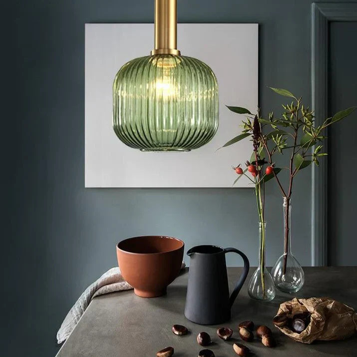 AuriGlas: Lampada a sospensione in vetro design vintage – Elegante lampada a sospensione con dettagli in ottone