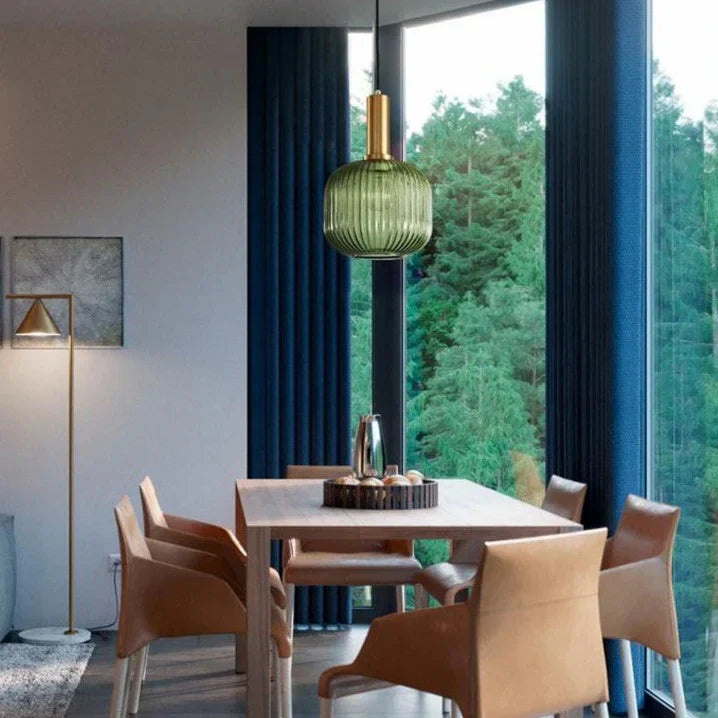 AuriGlas: Lampada a sospensione in vetro design vintage – Elegante lampada a sospensione con dettagli in ottone