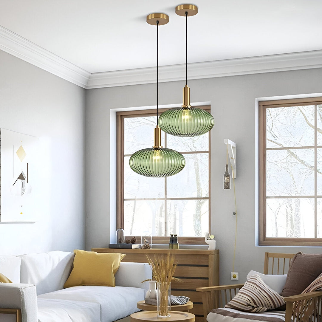 AuriGlas: Lampada a sospensione in vetro design vintage – Elegante lampada a sospensione con dettagli in ottone