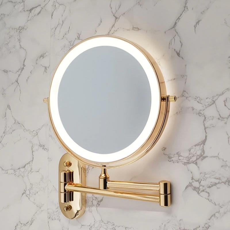AuriView: Specchio da trucco LED ricaricabile dorato con ingrandimento – Per bagni e vanità