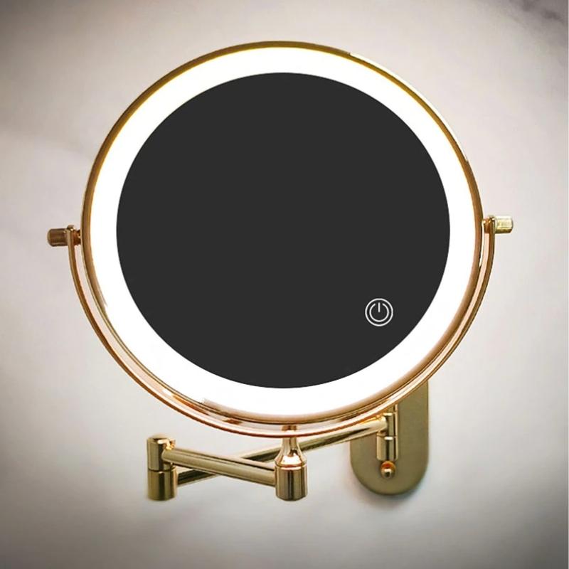 AuriView: Specchio da trucco LED ricaricabile dorato con ingrandimento – Per bagni e vanità