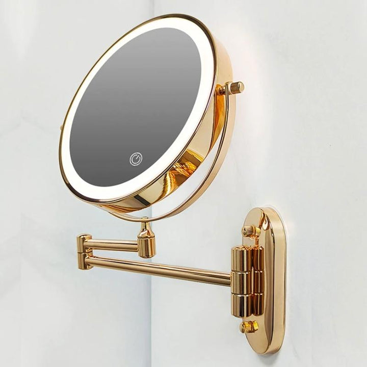 AuriView: Specchio da trucco LED ricaricabile dorato con ingrandimento – Per bagni e vanità