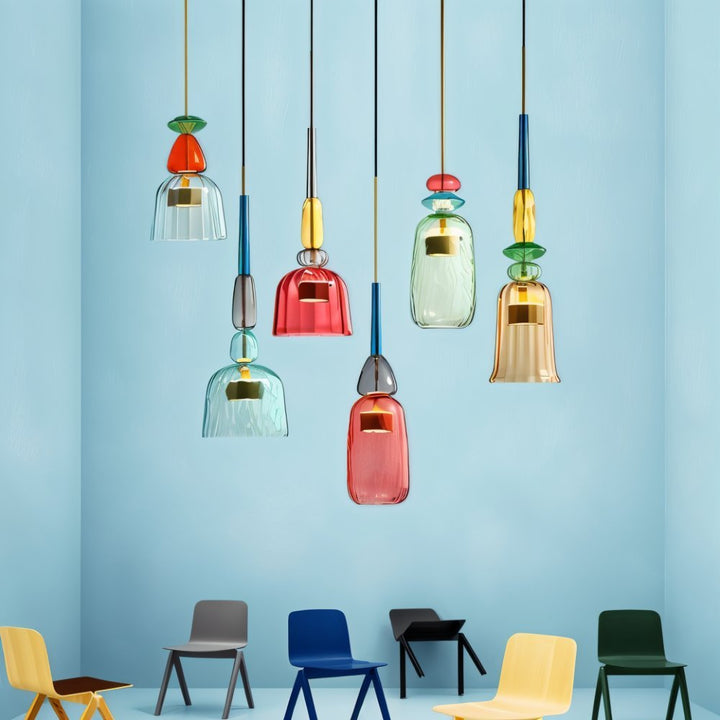 AuroCambell: Elegante Lampada a Sospensione LED con Paralume in Vetro Colorato – ideale per Sala da Pranzo e Soggiorno